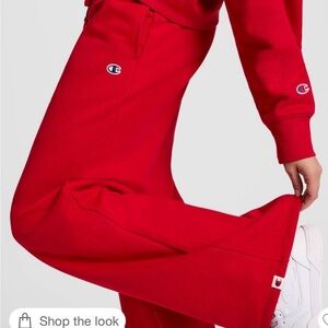 Champion Bold Red high rise wide leg fleece, large